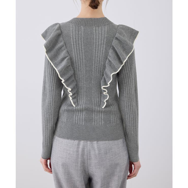 ランダムリブフリルニット配色プルオーバー/洗濯機OK[品番