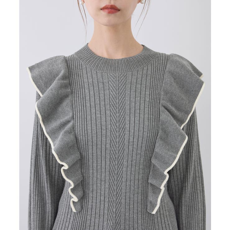 ランダムリブフリルニット配色プルオーバー/洗濯機OK[品番