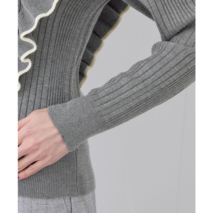 ELENDEEK　フリル ニット プルオーバー ウール　グレー　立体　変形 SHOULDER FRILL PEPLUM KT | ELENDEEK/エレン