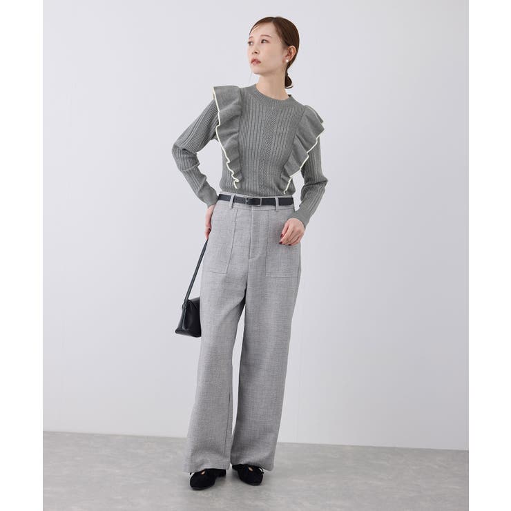 ランダムリブフリルニット配色プルオーバー/洗濯機OK[品番