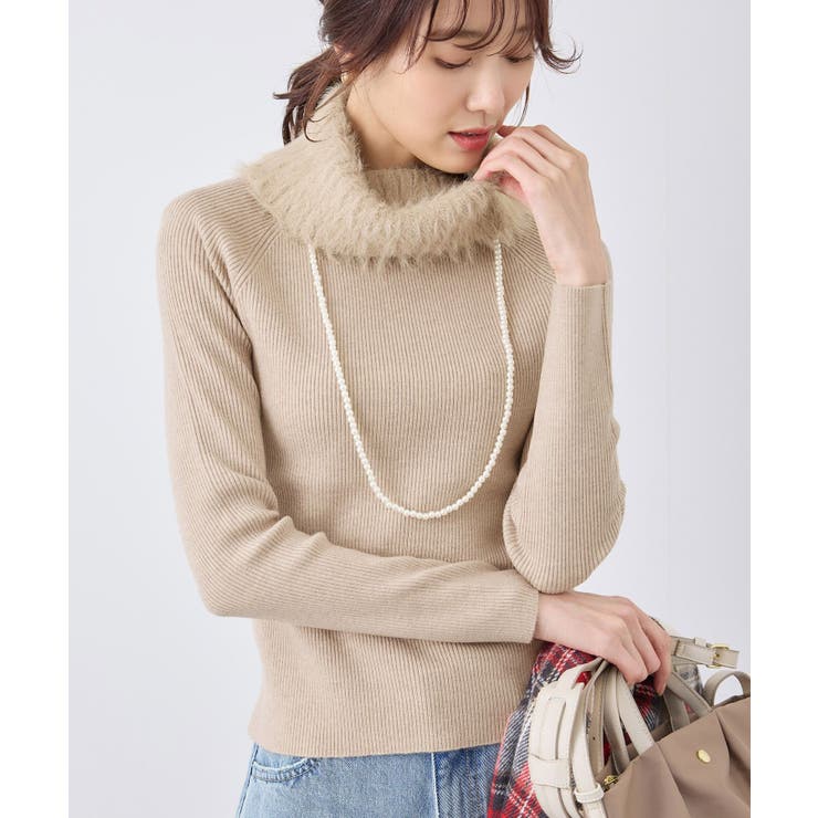ベージュ(27) | 襟フェザーオフタートルニットプルオーバー | ROPE' PICNIC