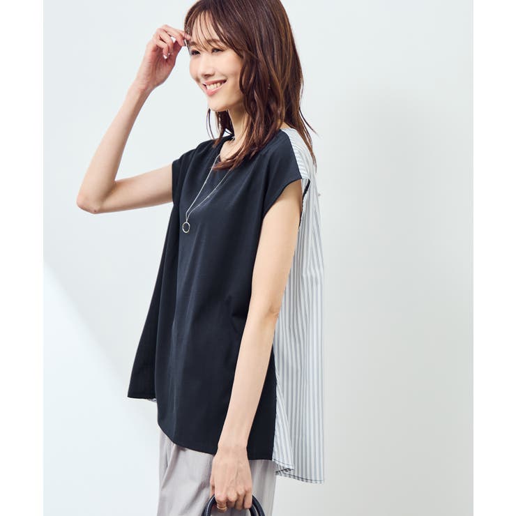 ネイビー(40) | ストライプドッキングフレンチスリーブプルオーバー | ROPE' PICNIC