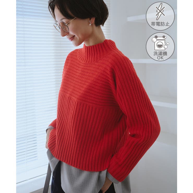 レッド(60) | もちもちリブ切り替えニットプルオーバー/イージーケア・リンクコーデ | ROPE' PICNIC