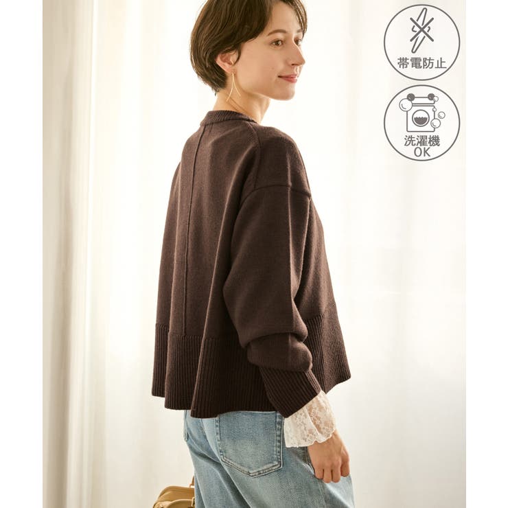 ブラウン(20) | 【新色追加】着丈が選べるクルーネックサイドスリットニットプルオーバー イージーケ… | ROPE' PICNIC