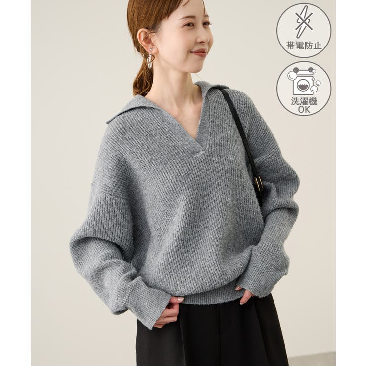 スキッパーポロニットプルオーバー/イージーケア[品番：RPCW0050651