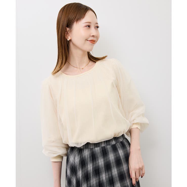 オフホワイト(15) | チュールドッキングボリュームスリーブニットプルオーバー | ROPE' PICNIC