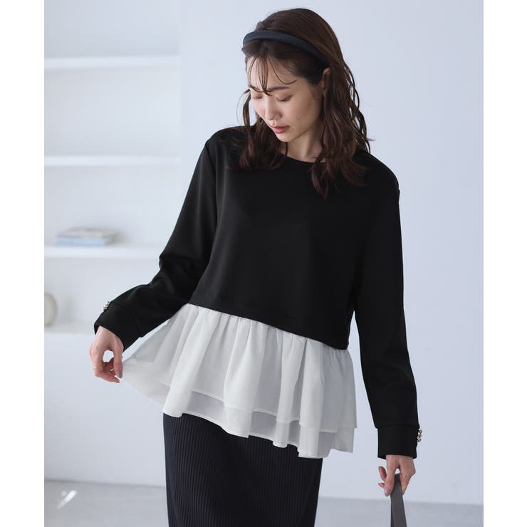 ブラック(01) | 布帛ドッキングペプラムギャザープルオーバー | ROPE' PICNIC