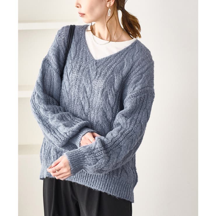 ゆるケーブル編みVネックニット | ROPE' PICNIC | 詳細画像14 