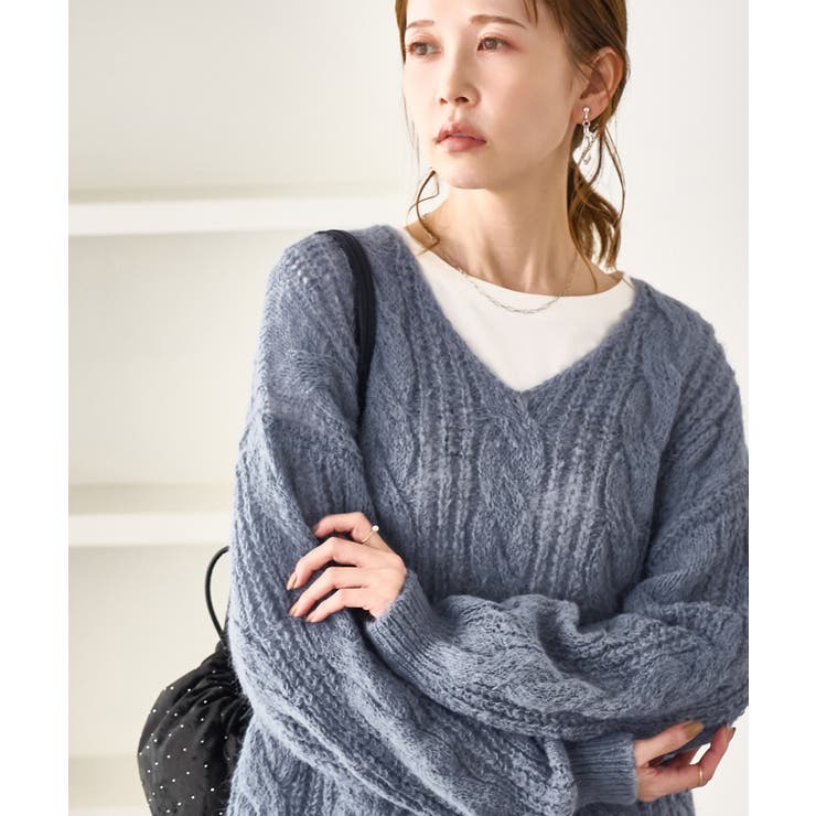 ブルー系(45) | ゆるケーブル編みVネックニット | ROPE' PICNIC