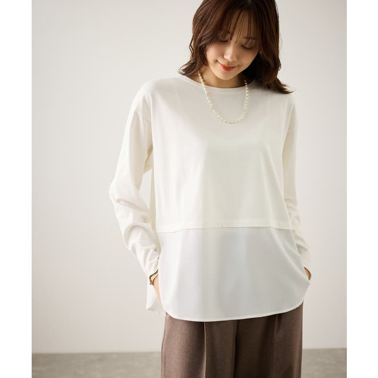 ホワイト(10) | 布帛ドッキングロングスリーブTシャツ | ROPE' PICNIC