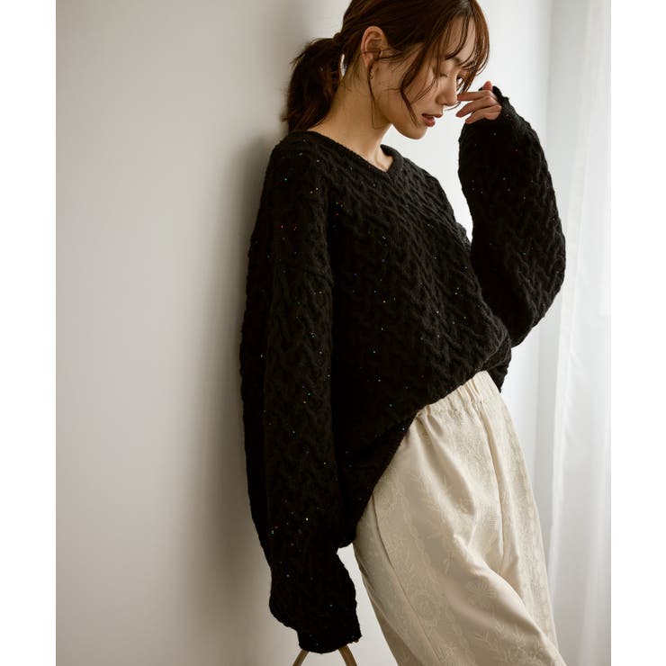 ブラック(01) | ミニフラワースパンコールニット | ROPE' PICNIC