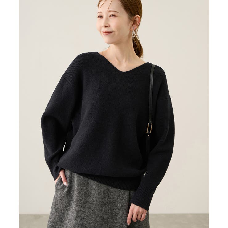 ブラック(01) | 【新色追加】スフレニットシリーズ Vネックニットプルオーバー イージーケア | ROPE' PICNIC
