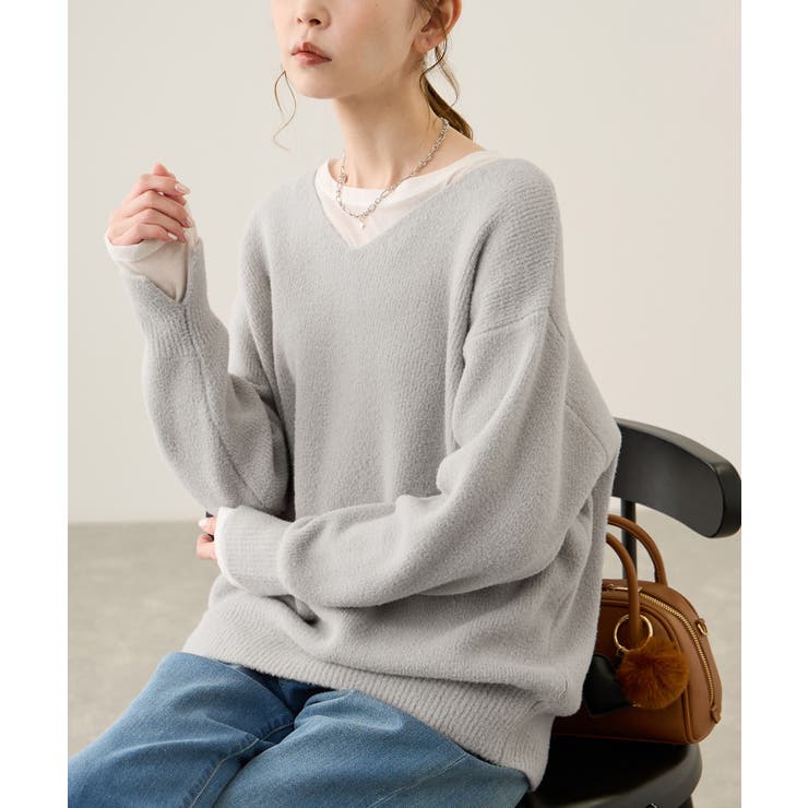 ライトグレー(08) | 【新色追加】スフレニットシリーズ Vネックニットプルオーバー イージーケア | ROPE' PICNIC
