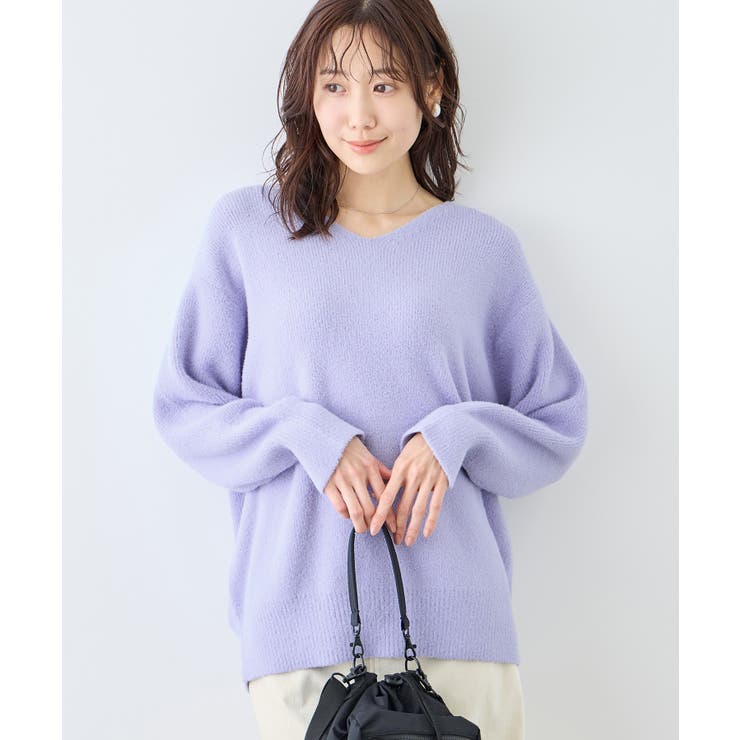 ラベンダー(52) | 【新色追加】スフレニットシリーズ Vネックニットプルオーバー イージーケア | ROPE' PICNIC