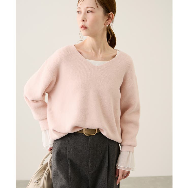 ピンク系(65) | 【新色追加】スフレニットシリーズ Vネックニットプルオーバー イージーケア | ROPE' PICNIC