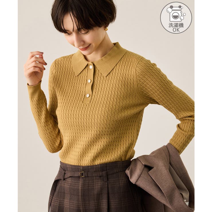 カラシ(86) | ポロカラーミニケーブルニット/イージーケア | ROPE' PICNIC