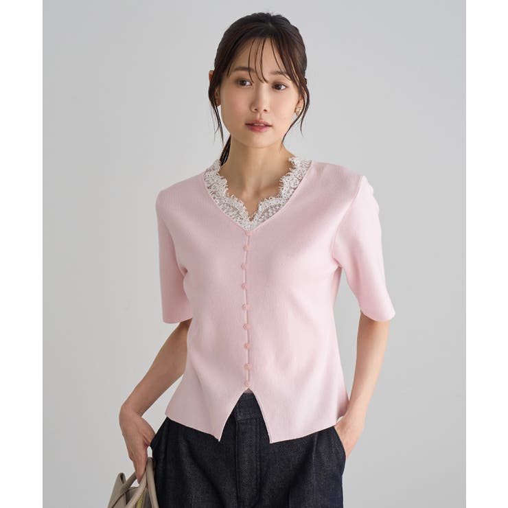 ピンク(63) | 襟レースドッキングニット | ROPE' PICNIC