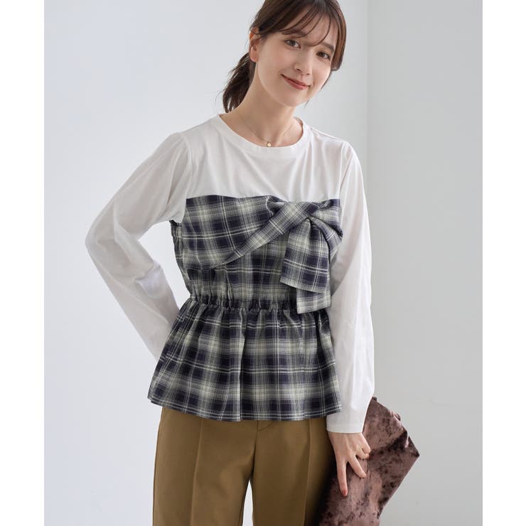 ネイビー(40) | ビスチェドッキングチェックトップス | ROPE' PICNIC