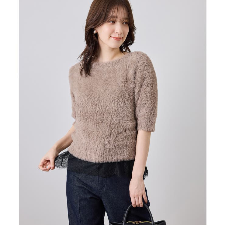 ベージュ(27) | 2WAYラメフェザーハーフスリーブトップス | ROPE' PICNIC