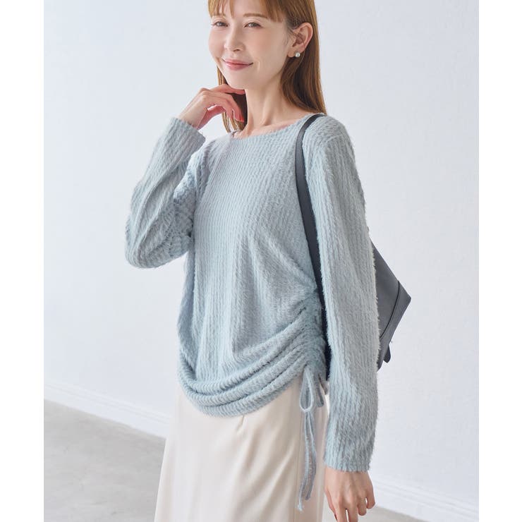 サックス(48) | サイドギャザーリボン シャギーニットソー | ROPE' PICNIC