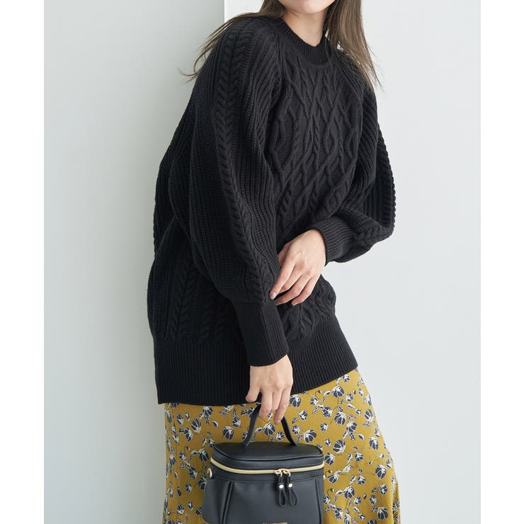 ブラック(01) | 【WEB限定】ビッグケーブルニットプルオーバー | ROPE' PICNIC