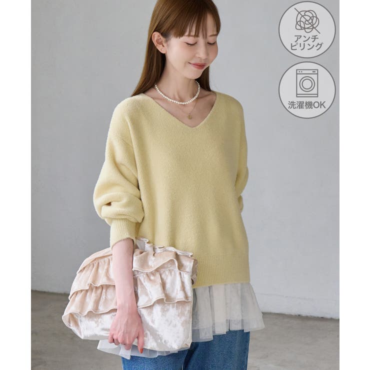 クリーム(83) | 【ちゃんと＋かわいい保証】【WEB限定】スフレニット Vネックコンパクトプルオー… | ROPE' PICNIC