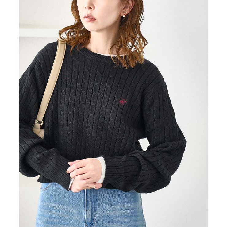 チャコール(06) | ケーブル編みクロップドニットプルオーバー | ROPE' PICNIC