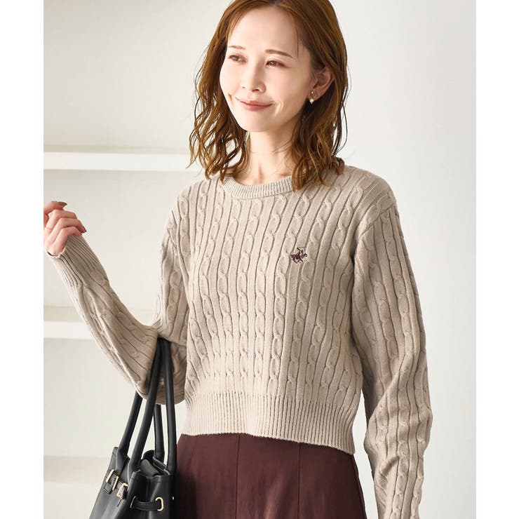 ベージュ(27) | ケーブル編みクロップドニットプルオーバー | ROPE' PICNIC