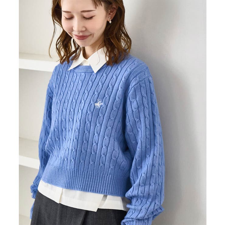 サックス(48) | ケーブル編みクロップドニットプルオーバー | ROPE' PICNIC