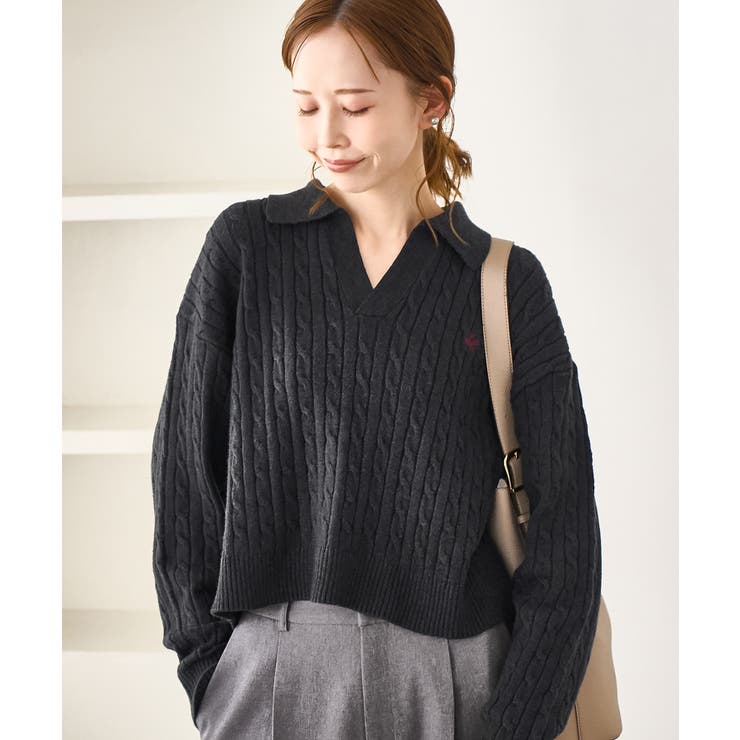 チャコール(06) | ケーブル編みクロップドスキッパーニット | ROPE' PICNIC