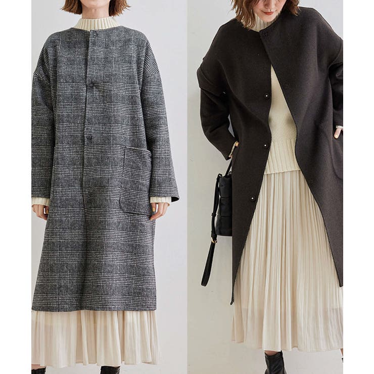 ウール混ストール付き配色リバーコート[品番：RPCW0023934]｜ROPE