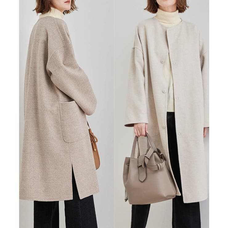 ウール混ストール付き配色リバーコート[品番：RPCW0023934]｜ROPE