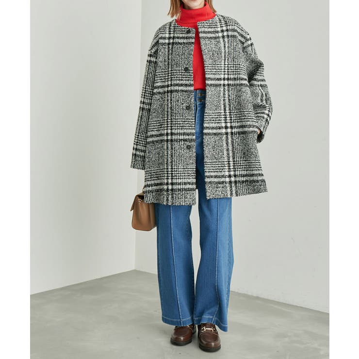 WEB限定カラー:チェック】ハウンドトゥースツイードミディ丈Aライン
