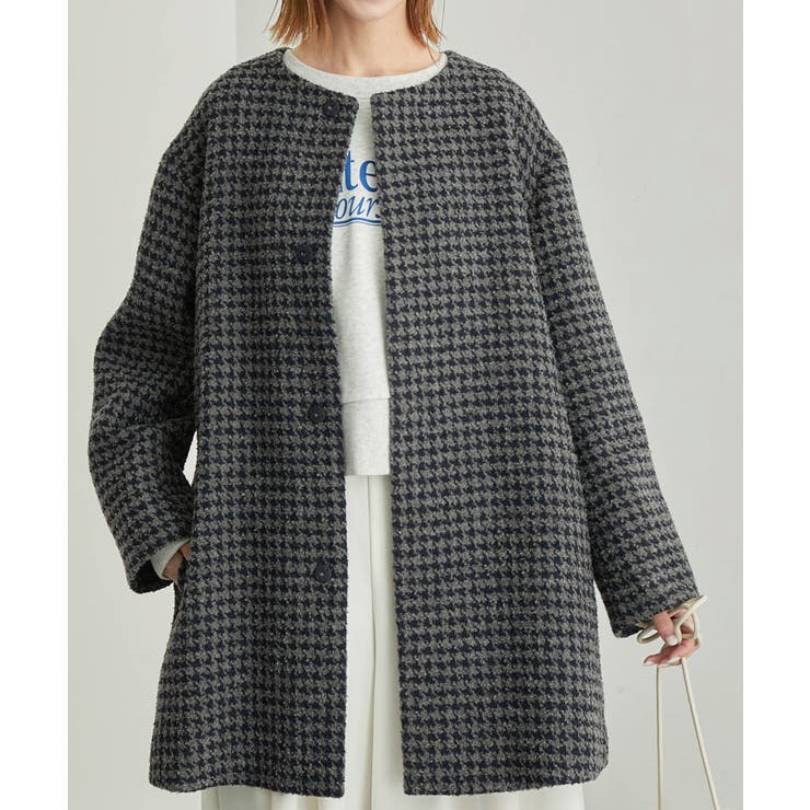 WEB限定カラー:チェック】ハウンドトゥースツイードミディ丈Aライン
