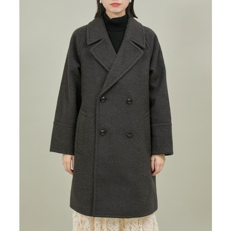 WEB限定カラー:ブラック】ラムライク/チェックオーバーPコート[品番