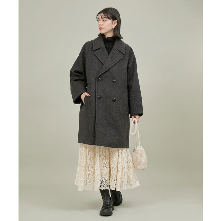 WEB限定カラー:ブラック】ラムライク/チェックオーバーPコート[品番