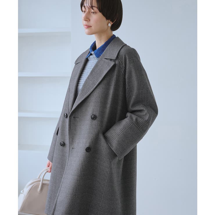 ジャージメルトン無地＆チェックオーバーPコート 一部WEB限定カラー