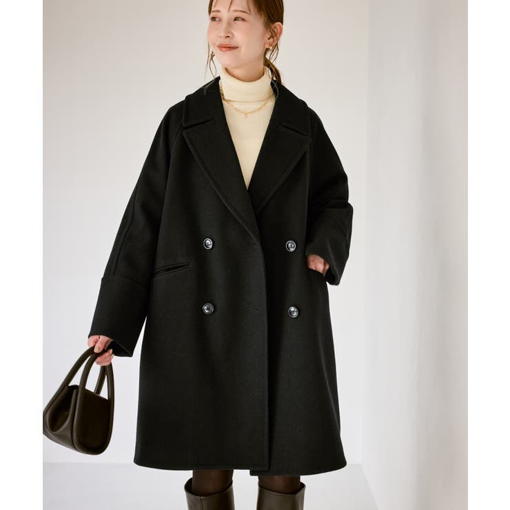 ブラック(01) | ジャージメルトン無地＆チェックオーバーPコート 一部WEB限定カラー リンクコー… | ROPE' PICNIC