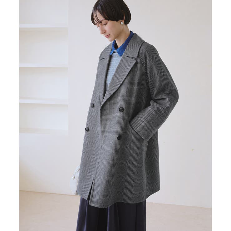 ブラック系(02) | ジャージメルトン無地＆チェックオーバーPコート 一部WEB限定カラー リンクコー… | ROPE' PICNIC