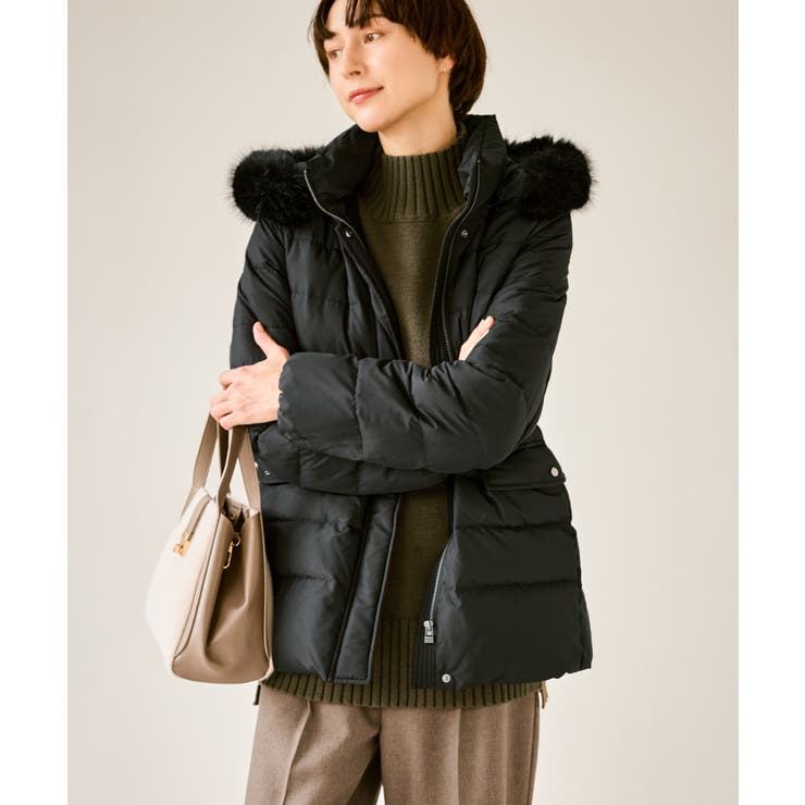 ブラック(01) | ファー付きダウンミドル丈コート リンクコーデ | ROPE' PICNIC