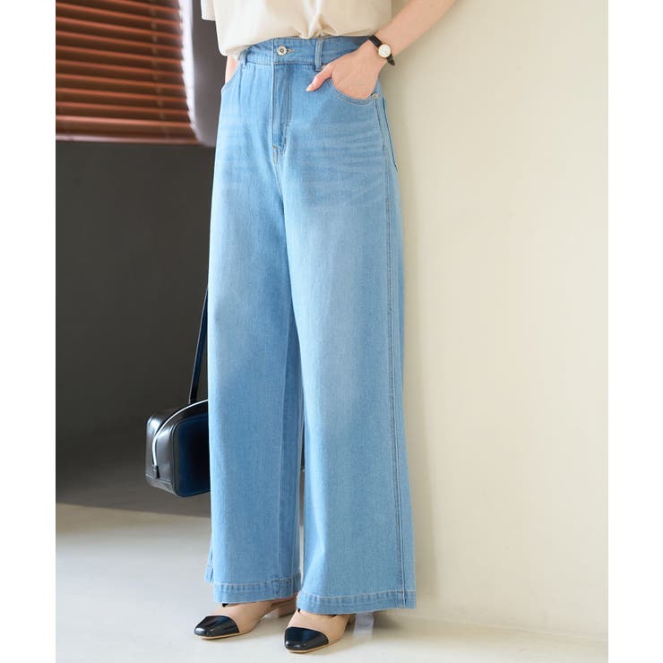 ウエスト革命デニム】ウエストシェイプデニムワイドパンツ[品番