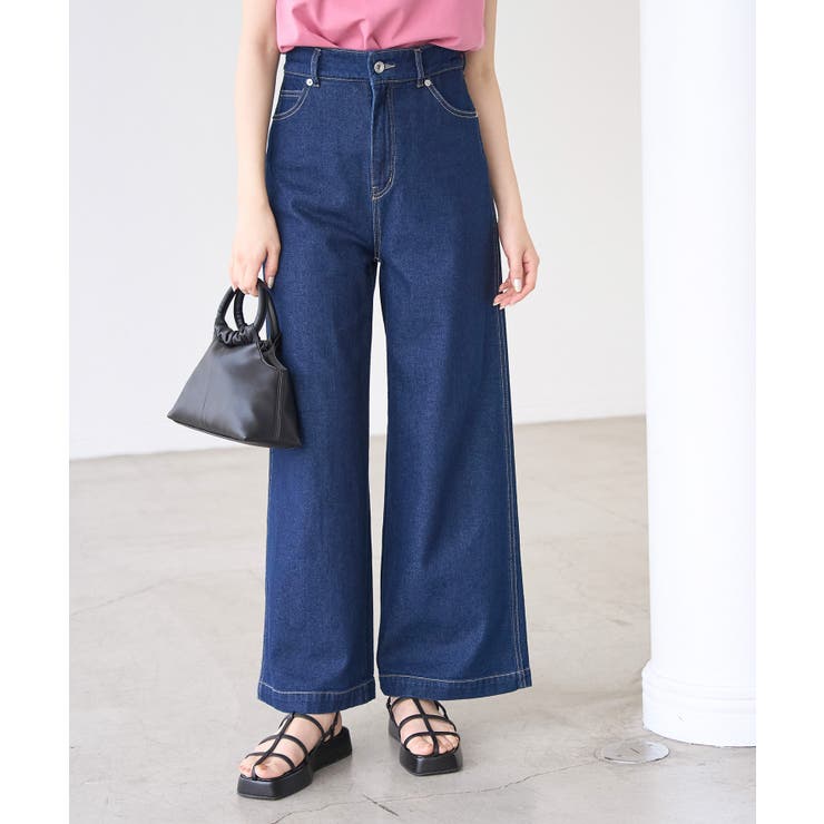 ウエスト革命デニム】ウエストシェイプデニムワイドパンツ[品番