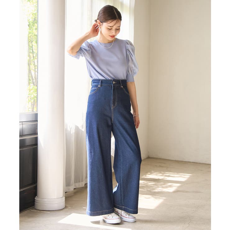 ウエスト革命デニム】ウエストシェイプデニムワイドパンツ[品番