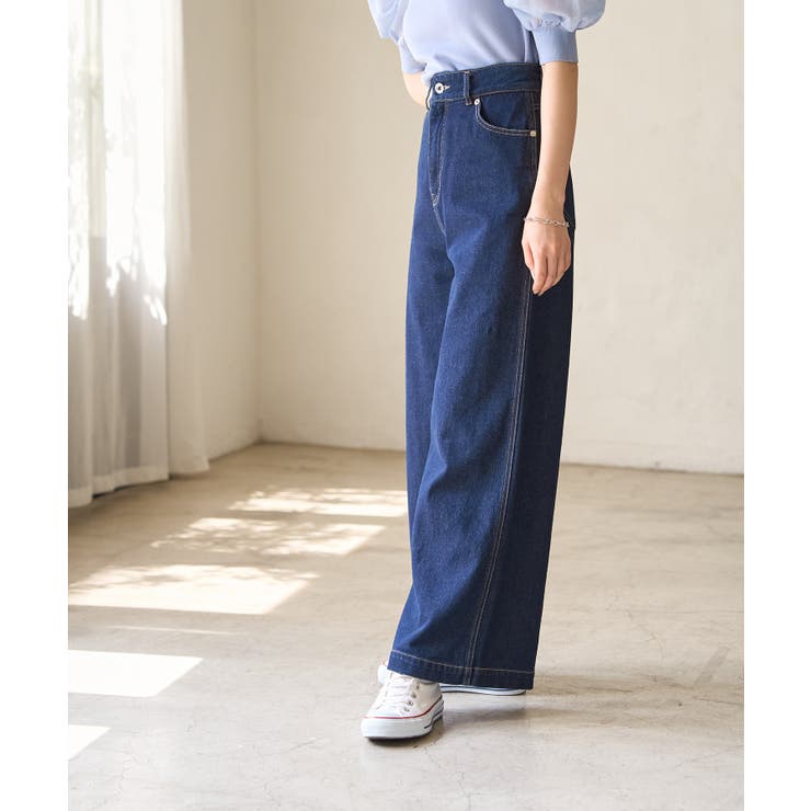 ウエスト革命デニム】ウエストシェイプデニムワイドパンツ[品番