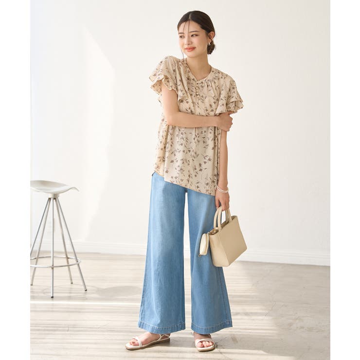 ウエスト革命デニム】ウエストシェイプデニムワイドパンツ[品番