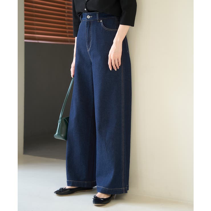 ウエスト革命デニム】ウエストシェイプデニムワイドパンツ[品番
