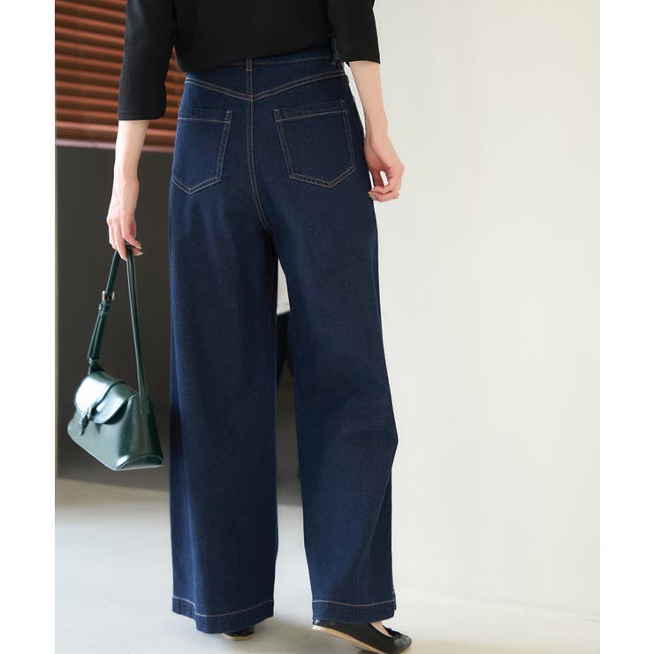 ウエスト革命デニム】ウエストシェイプデニムワイドパンツ[品番