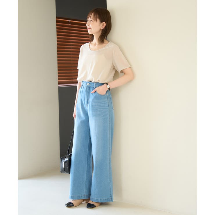 ウエスト革命デニム】ウエストシェイプデニムワイドパンツ[品番