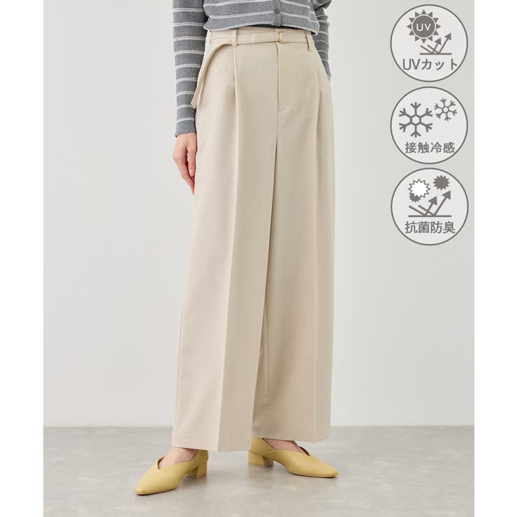ベージュ(27) | カナパ ベルト付きワイドパンツ/セットアップ対応・UV・抗菌防臭・接触冷感 | ROPE' PICNIC