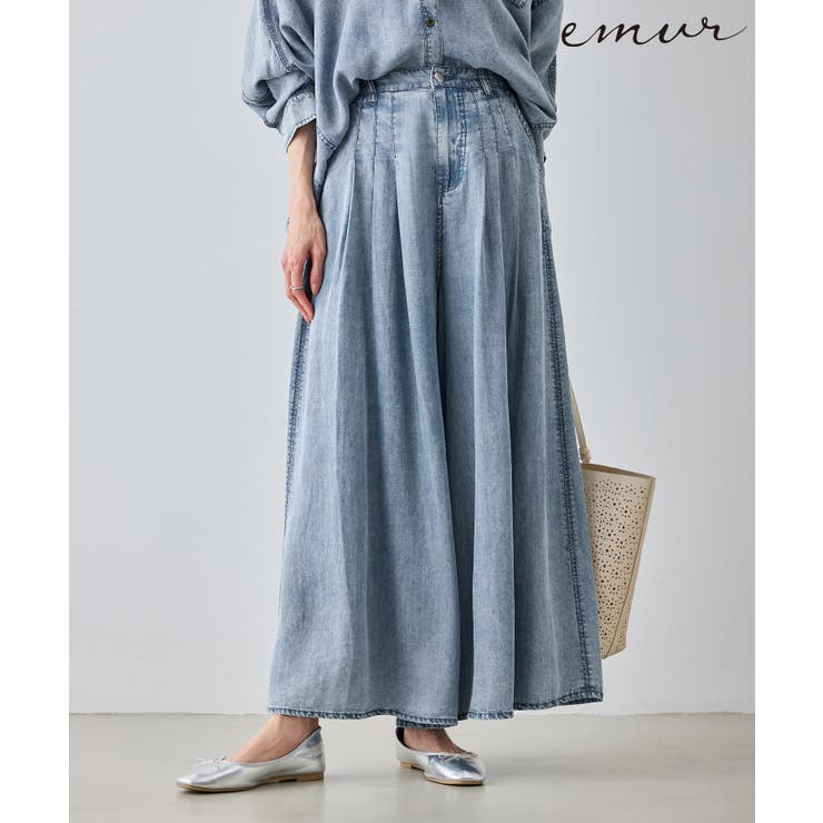 サックス(48) | 【emur/エミュール】パウダーシルクデニムワイドパンツ/セットアップ | ROPE' PICNIC
